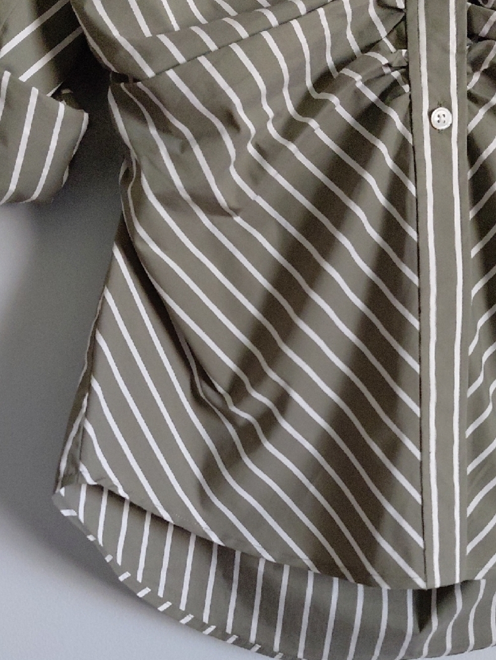 Veronica Beard Green Devra Ruched Striped Stretch-Cotton Button-Front Top - Picture 4 of 12